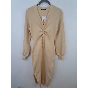 Prettygarden NWT Women's Cream Ribbed Bodycon Dress Size S